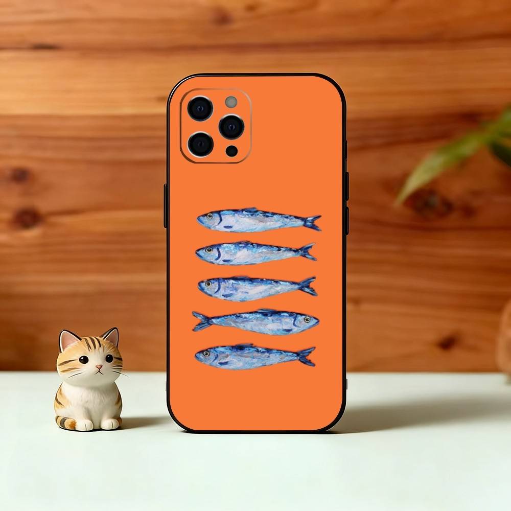 S-Sardines F-Fish Art Phone Case For iPhone 17,16,15,14,13,12,11 Plus,Pro Max,XS,Soft Silicone Black Cover