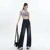 Women's High Waist Retro Straight Leg Jeans - Blue-Gray, Slimming and Loose, Floor-Length for Spring/Autumn 2026