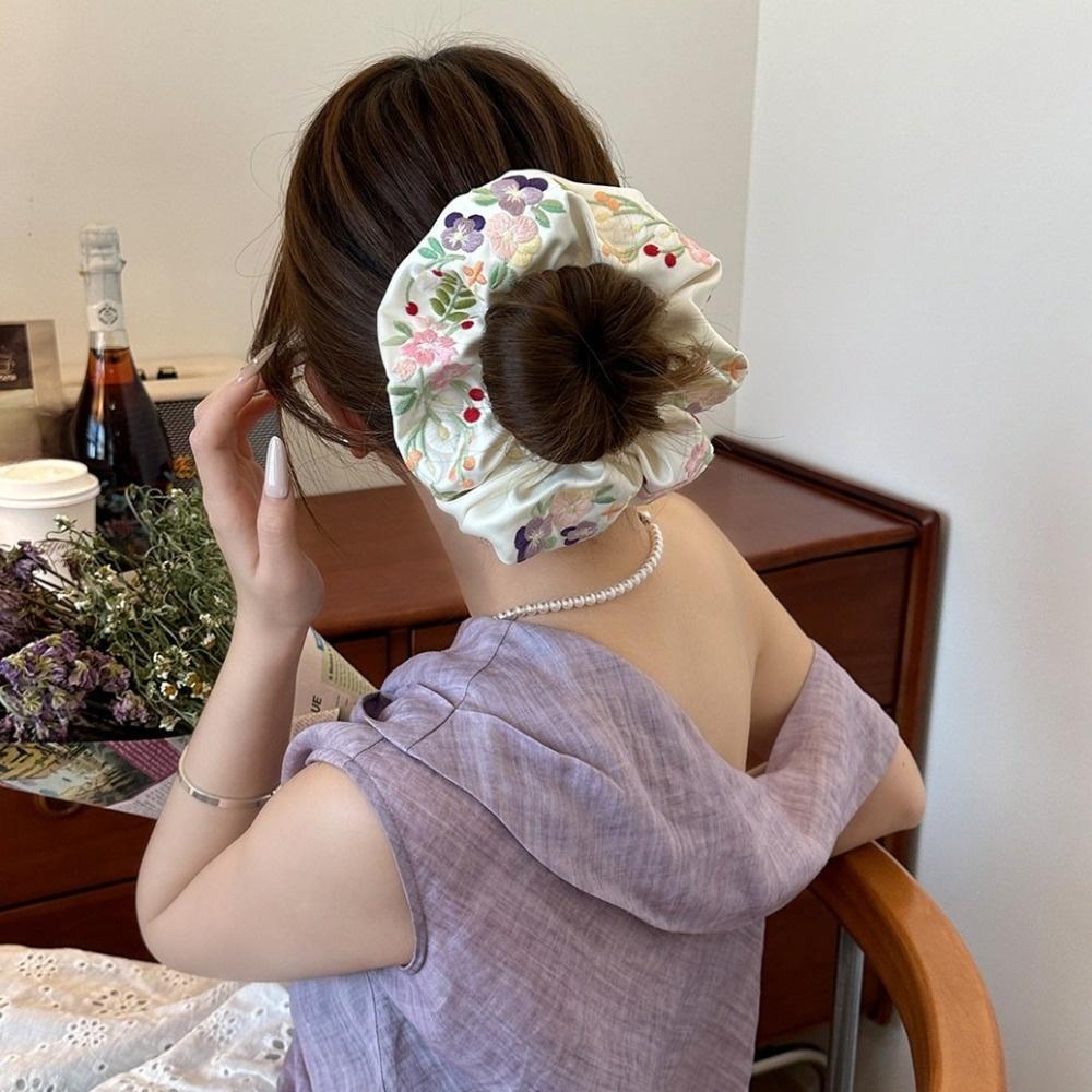 French Style Floral Scrunchies Satin Hair Ropes Temperament Embroidery Hair Scrunchies  Daily