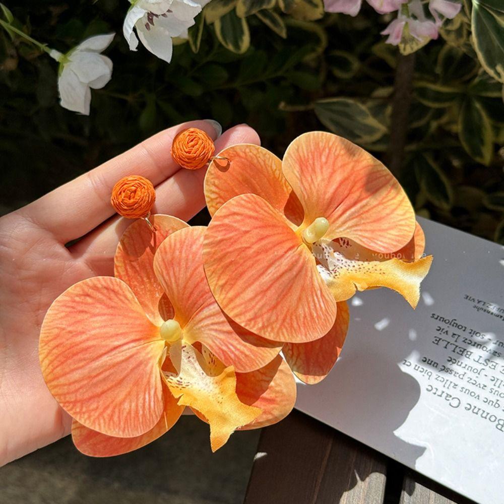 Simulated Flower Butterfly Orchid Earrings Zinc Zinc Alloy Flower Earrings Retro Flower Drop Earrings  Women