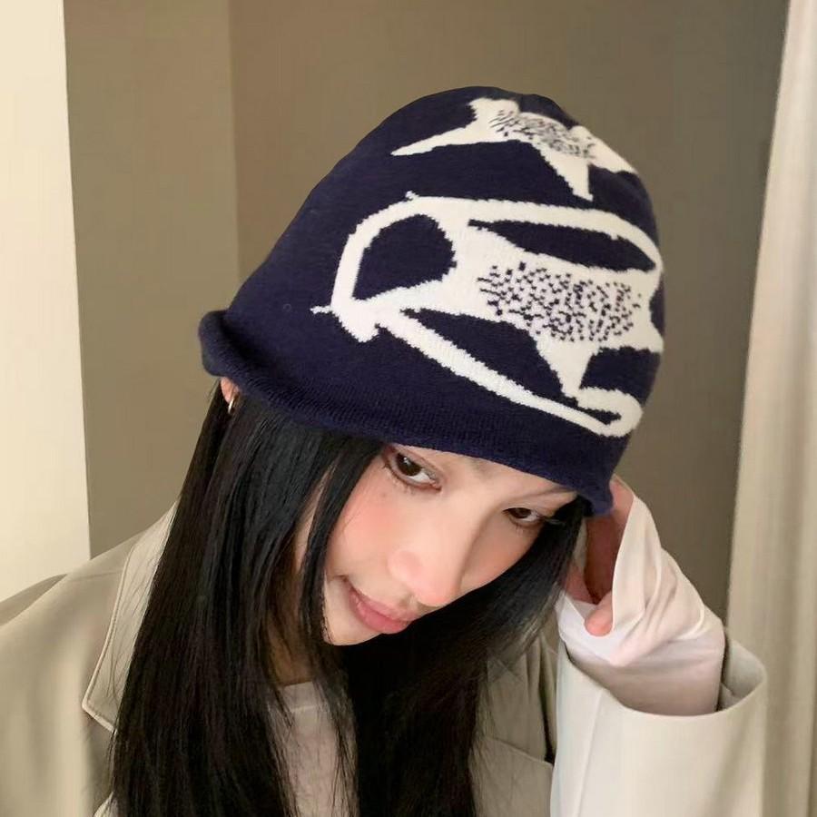 Autumn and winter new street niche contrasting color cold hat men's and women's versatile warm knitted hat simple brimless wool hat