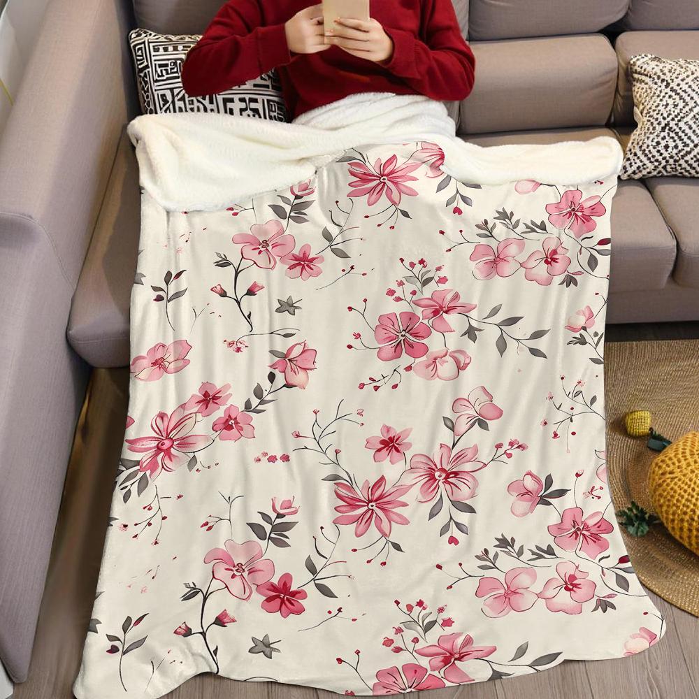 Blush Floral Vine Flannel Blanket Warm Soft Halloween Christmas Couch Warm Cozy Decorative Decor Gift for All Season
