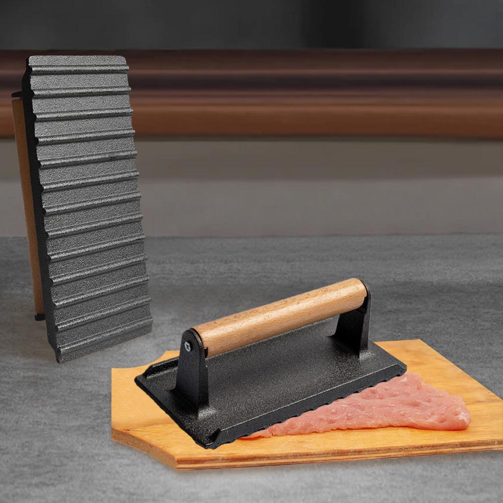 Cast Iron Round Heavy-Duty Steak Burger Press with Wooden Handle Kitchen Heavy Flat Steak Bacon Beef Press Hamburger Meat Press