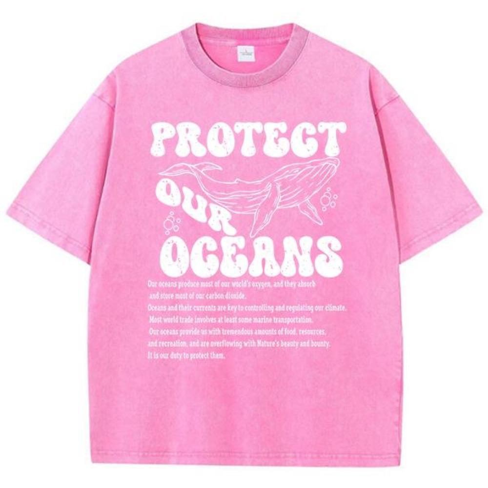 Protect Our Oceans Poster Print Tees Men Versatile Soft T-Shirt Aesthetic Round Neck Tee Clothing Youth Half Sleeve