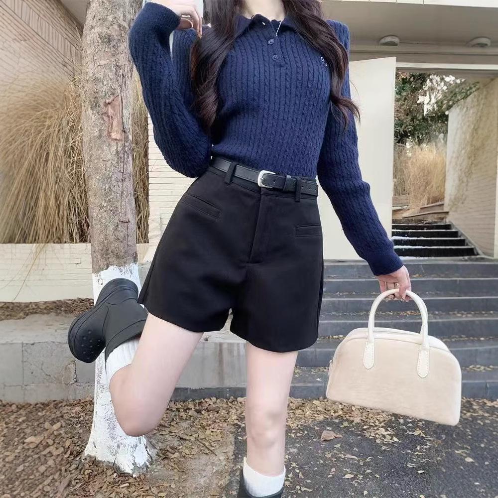 Women's Gray Wool Blend High Waist Bootcut Pants for Autumn/Winter - Loose Fit, Wide Leg, Straight Cut.