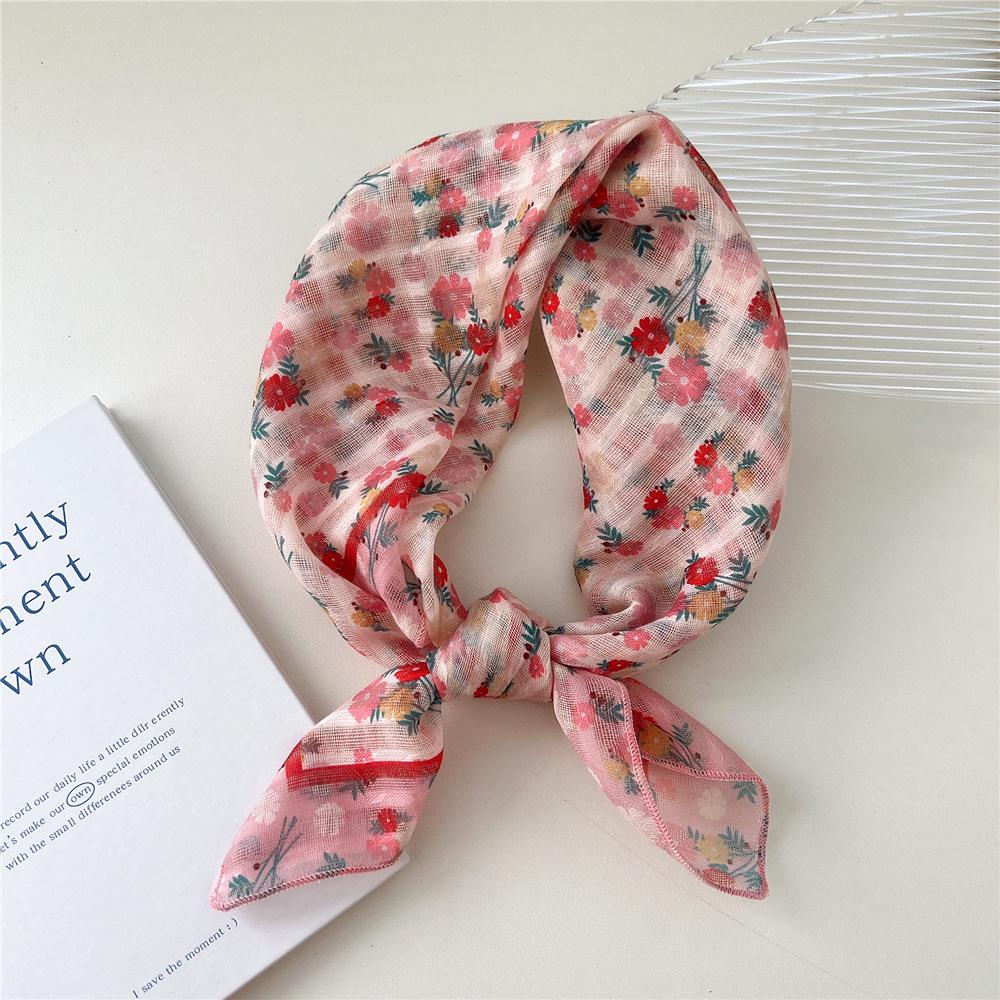 58 Floral Cotton Linen Scarf: Korean Ditsy Print Neckerchief for Spring, Summer, Autumn - Versatile Headband and Headscarf