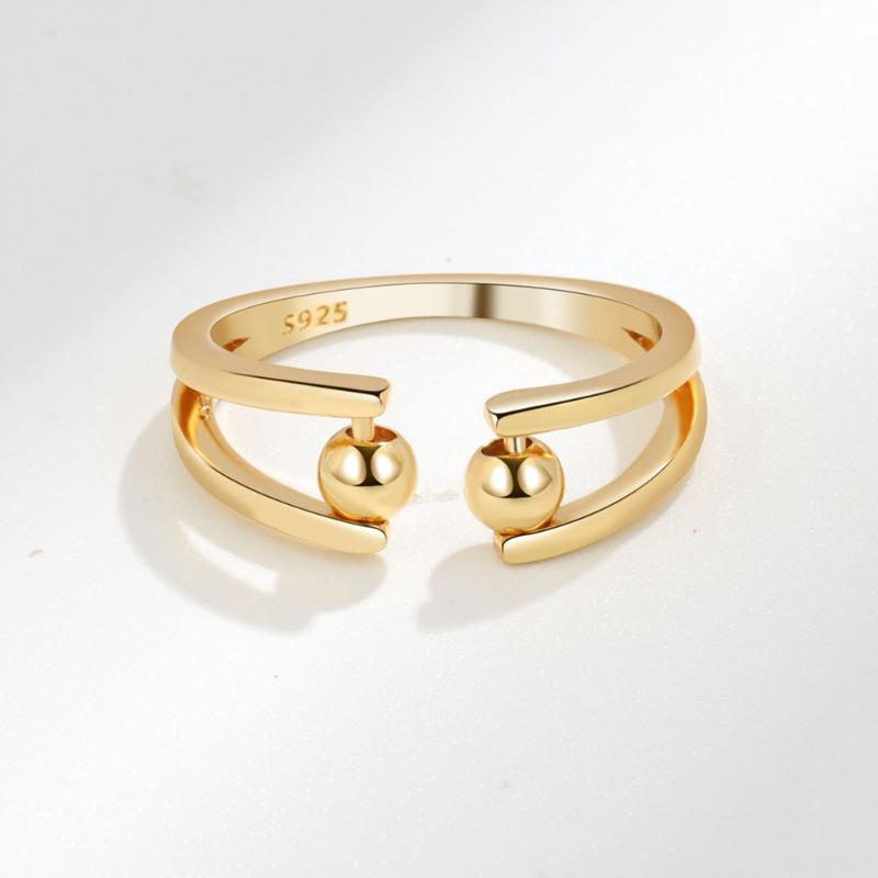 Meier Silver-plated Anti-fidget Ring, Open Adjustable Beaded Ring, Women's Finger Spinner Ring