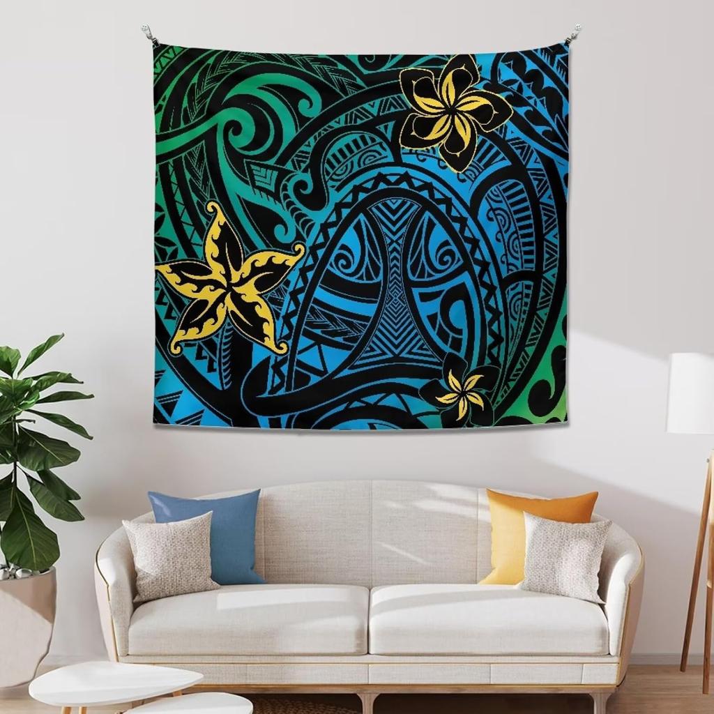 Polynesian Turtles Tapestry, Hawaiian Tribal Tattoo Hibiscus Print Wall Tapestry Tapestry Wall Hanging, Tapestry Aesthetics For