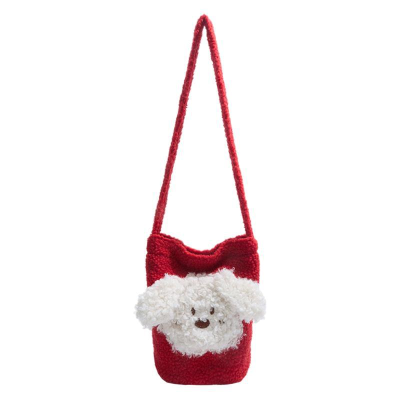 Ins Wind Cute Puppy Messenger Bag Women's Versatile Large-capacity Red Bucket Bag Portable Plush Cylinder Bag