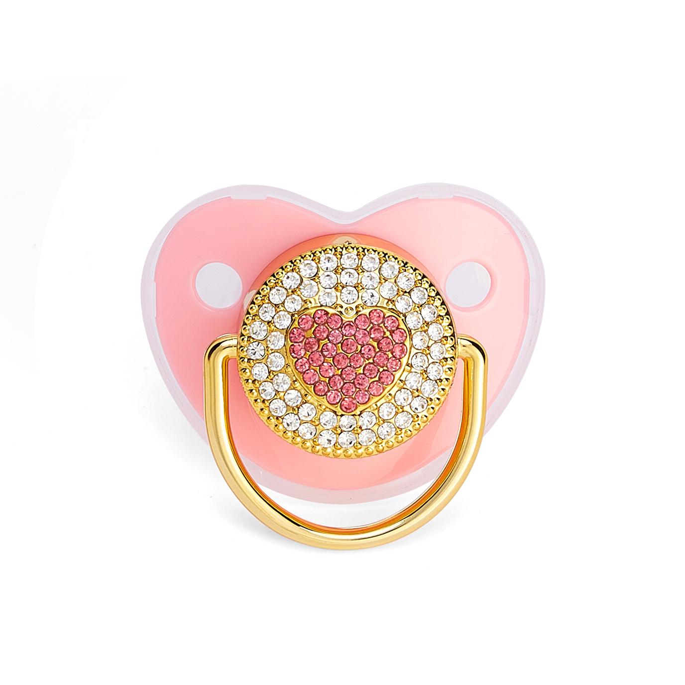 

Роскошные зажимы для соски в форме сердца для новорожденных, подарок для детского душа, силиконовый прорезыватель для младенцев, соска-пустышка, соска-пустышка, подарок новорожденному without clip chain розовый