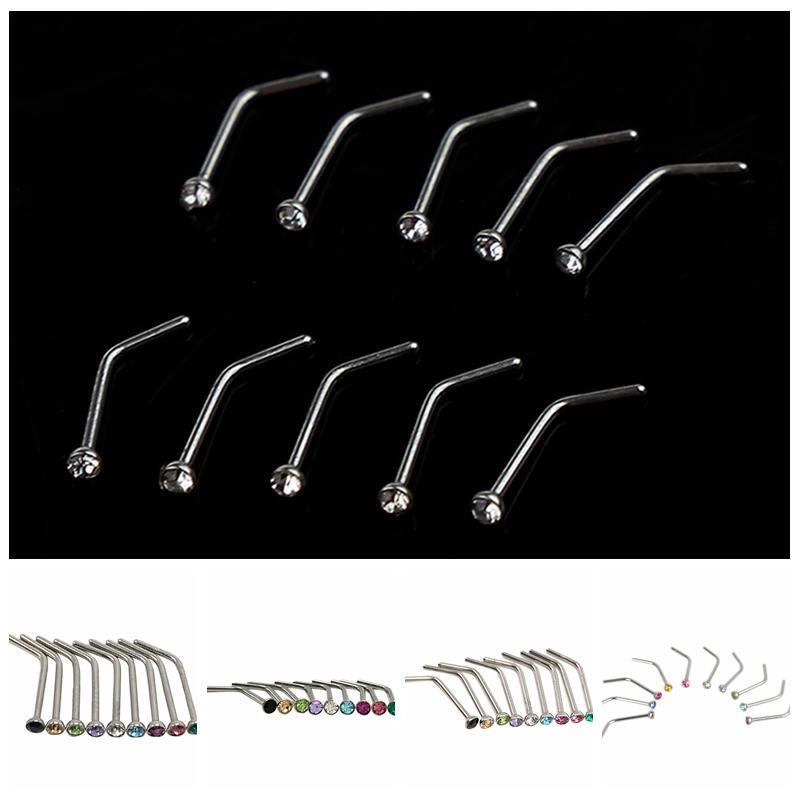 10 Stück Strass Edelstahl Schraube Nase Hoop Ring Stud Body Piercing Schmuck