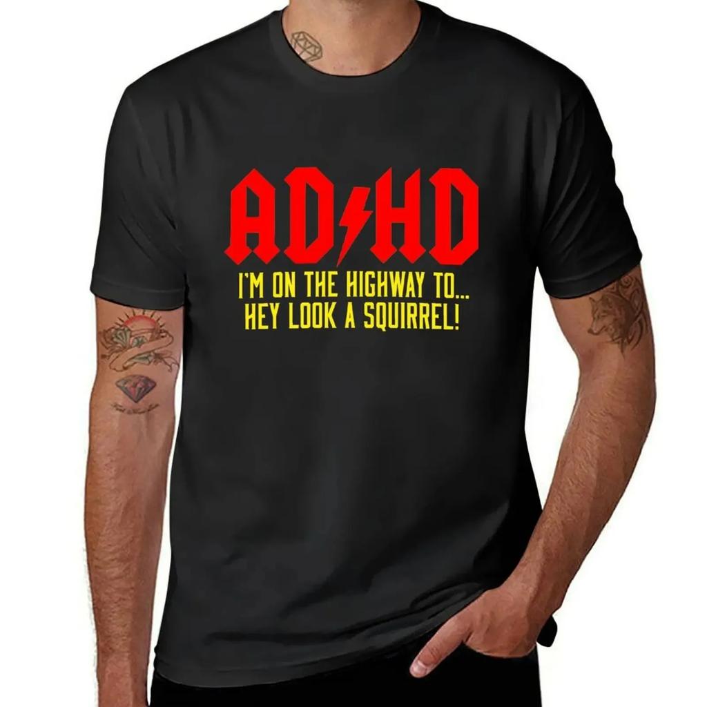 2025 New Model ADHD Highway ToHey Look A Squirrel TShirt Animal Prinfor Boys Plain Aesthetic Clothes Mens T Shirt Graphic