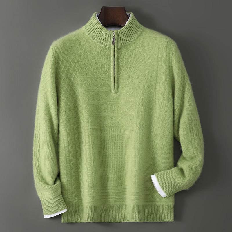 Men's Soft Half-Zip Pure Wool Sweater - Thick, Loose, Stylish Pullover for All Ages