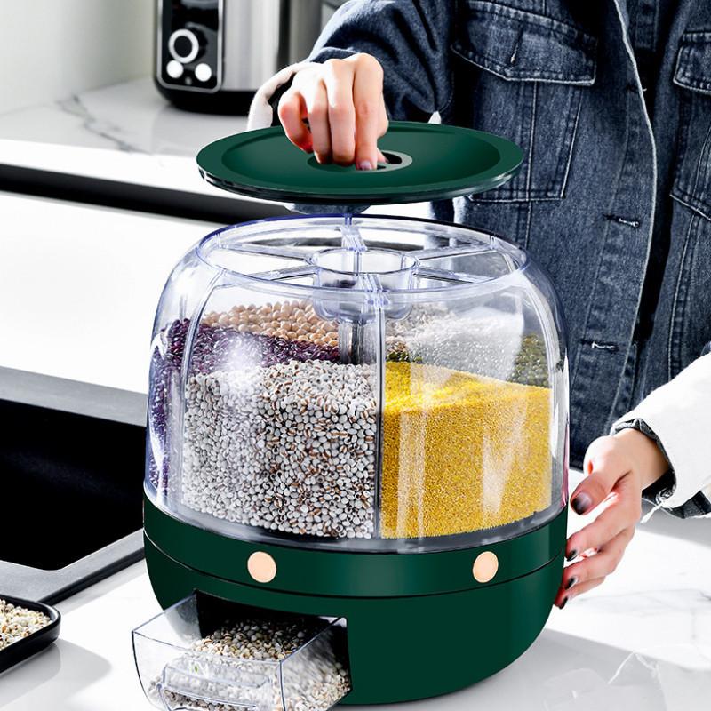 6KG Aufbewahrungsbox Haushalt Drehbarer Reispender Versiegelter Trockenkornbehälter Spender Feuchtigkeitsbeständig Küchen-Lebensmittelbehälter