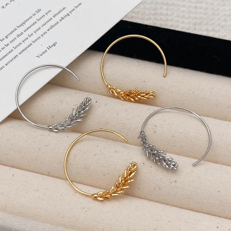 PONYKISS  Sterling Silver Trendy Wheat Ear Stud Earrings for Women Minimalist Plant Fine  Light Luxury Accessories