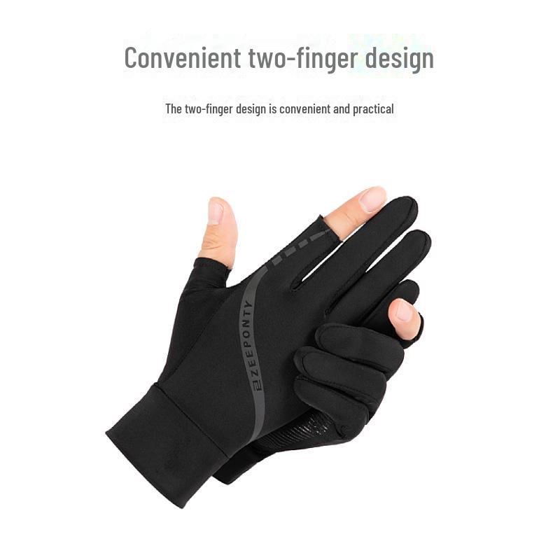 Herr sommar cykelhandskar i isilke, solskydd, halvfinger, två fingrar fria, pekskärmskompatibla