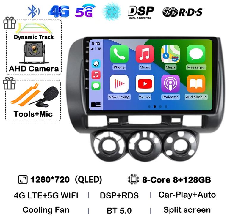 Android 14 Carplay Car Radio For Honda Fit Jazz City 2002 2003 2004 2005 2006 2007 Multimedia Video Player GPS Stereo Head Unit