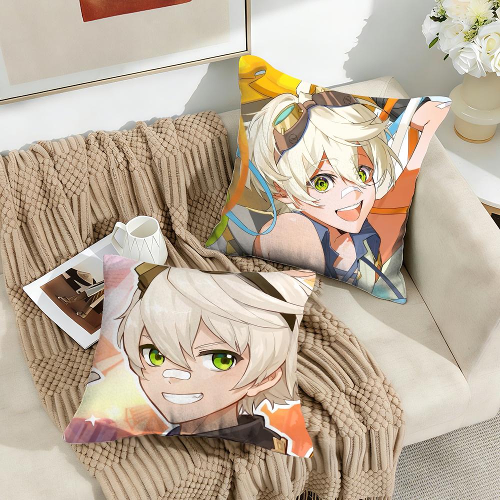 Bennett Genshin Impact Cute Cushion Cover Silky Short Plush Invisible Zipper Dustproof Sofa Pillow Case For Home Decor
