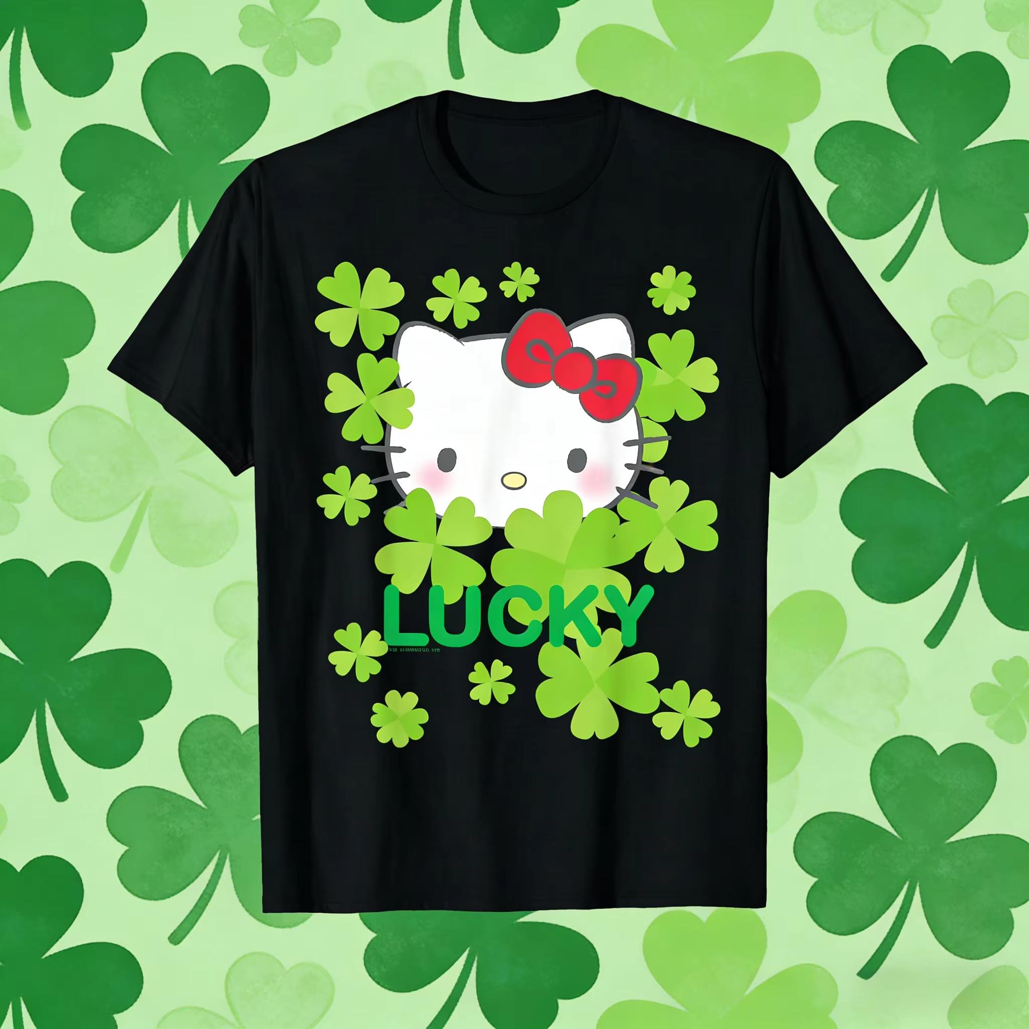 

2026 Summer Hello Kitty FourLeaf Cloverthemed Printed Oversized Loose Comfortable summer loosefitting Womens clothing S
