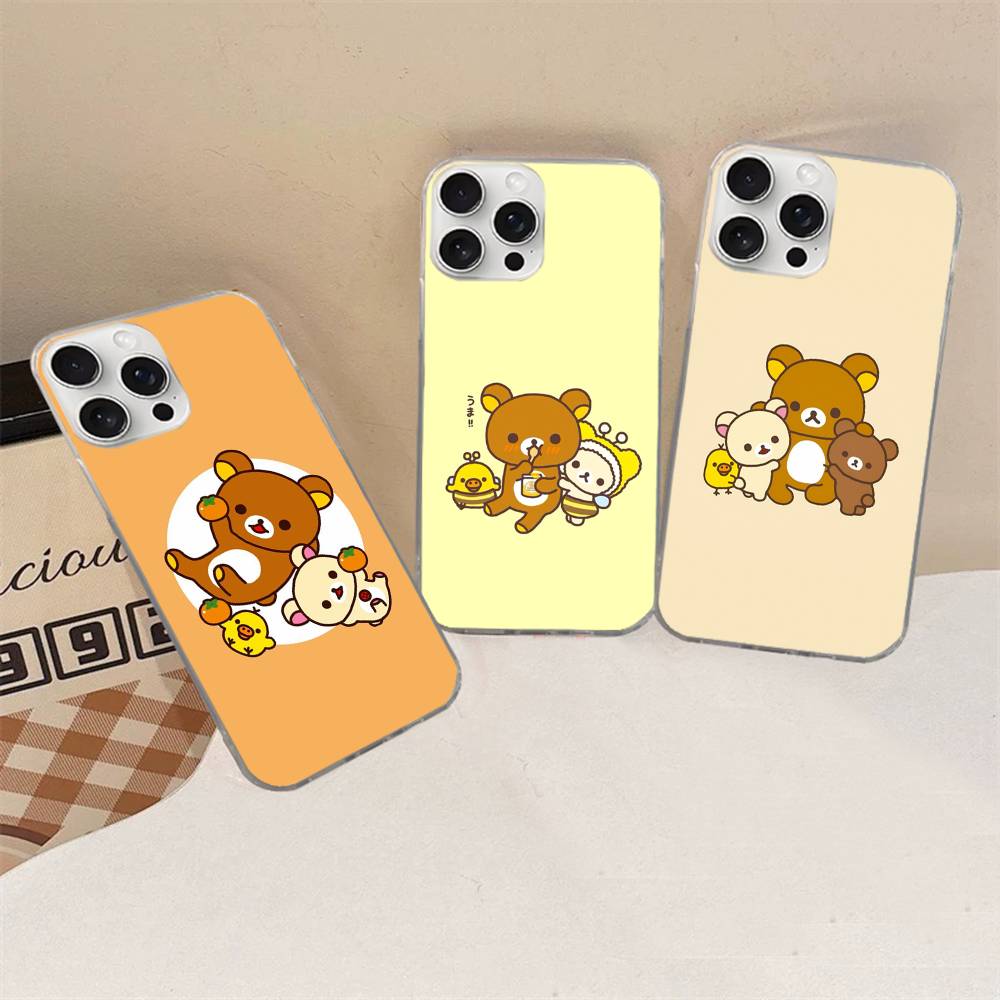 Cartoon Rilakkuma Bear For iPhone 17 16 15 14 13 12 11 Plus Pro Max Satin Colorful glossy surface Phone Case