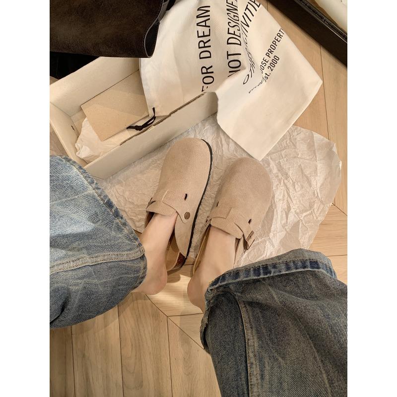 

Cowhide version leather round head buckle with versatile lazy bag head half drag women s slippers 35