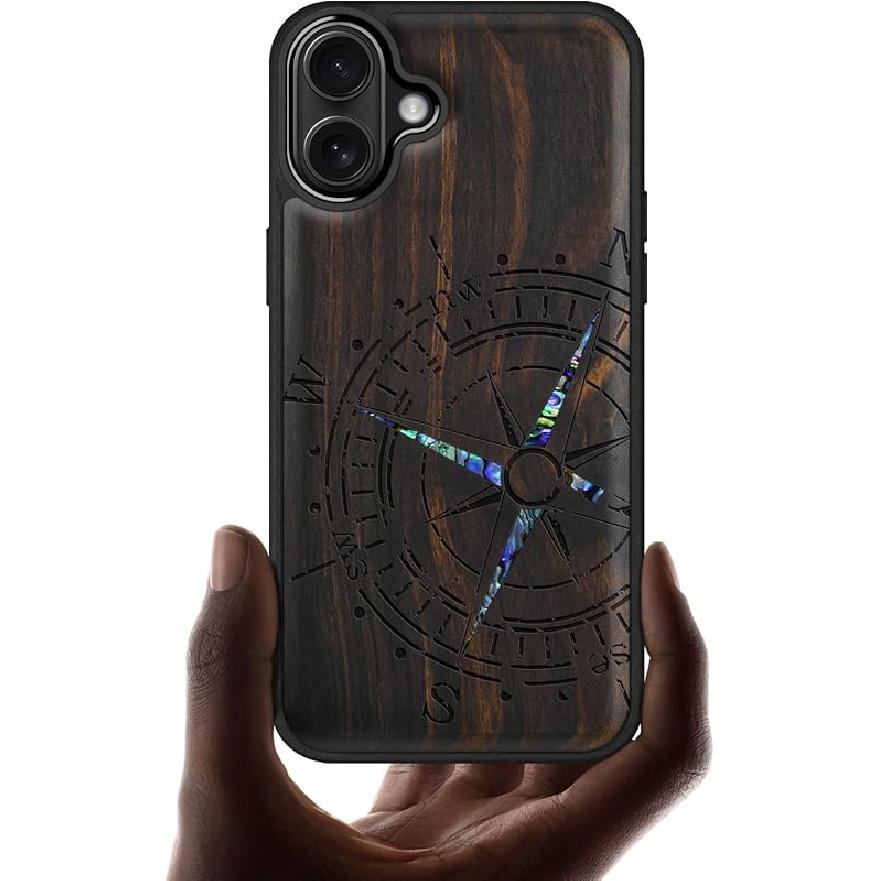 Carveit Magnetic Case for iPhone 16 Plus Case, Wood Artisan Engraved & Handmade Shell Inlaid, TPU Shockproof Cover, Compatible with MagSafe Wireless