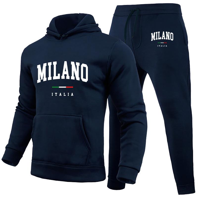 Men's Hoodie Set Milan Printed Sweatshirt Sweatpants Men's Hooded Top + Jogging Pants