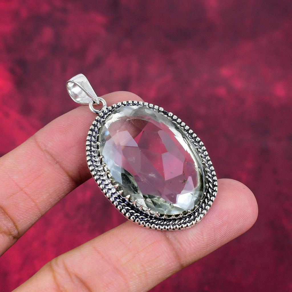 White Topaz 925 Solid Sterling Silver Pendant, Handmade Gemstone Jewelry Pendant, For Memorial Day