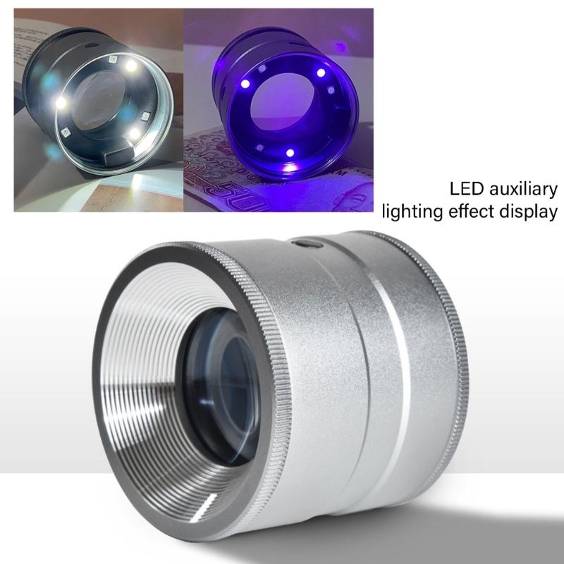 Handlupe 10x Vergrößerungsglaslinse für Schmuck Briefmarkeninspektion Vergrößerungslinse Lupe mit LED-Licht