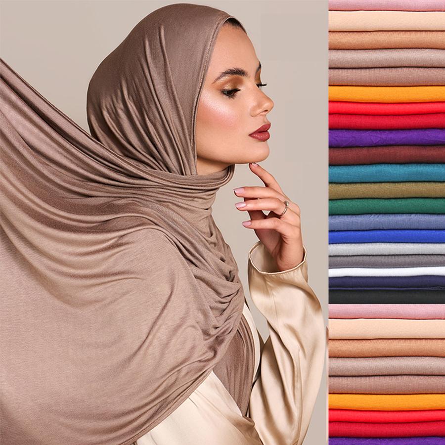 Jersey Hijab Scarf Women Winter Warm Plain Solid Elasticity Cotton Shawls And Wraps Large Size Headband Muslim Hijab Scarves