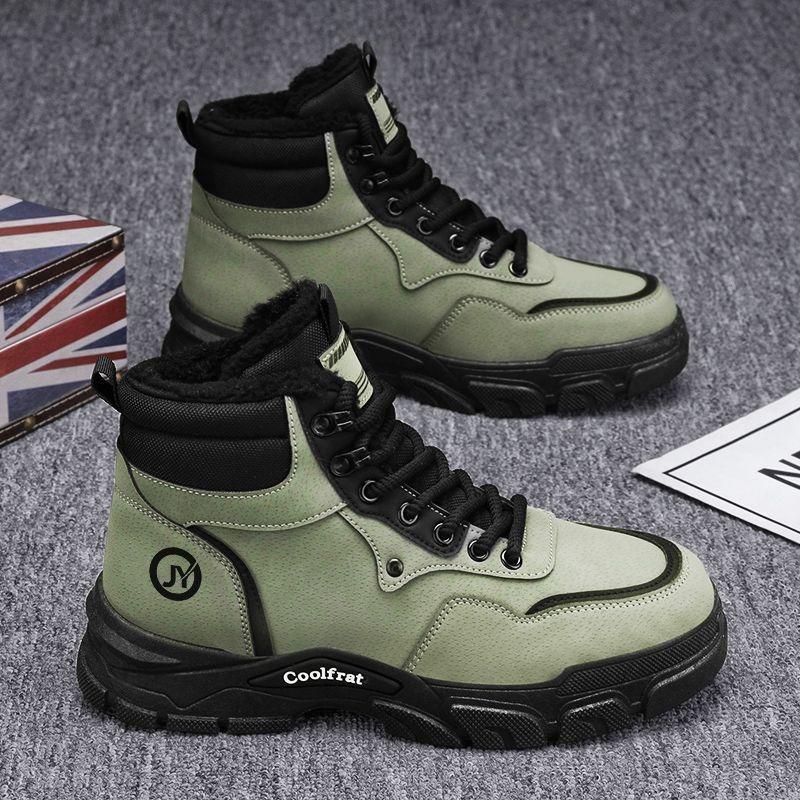 Zimní nové sametové zateplené pánské boty pracovní sněhule polní boty silná podrážka voděodolné, mrazuvzdorné a teplé vysoké bavlněné boty