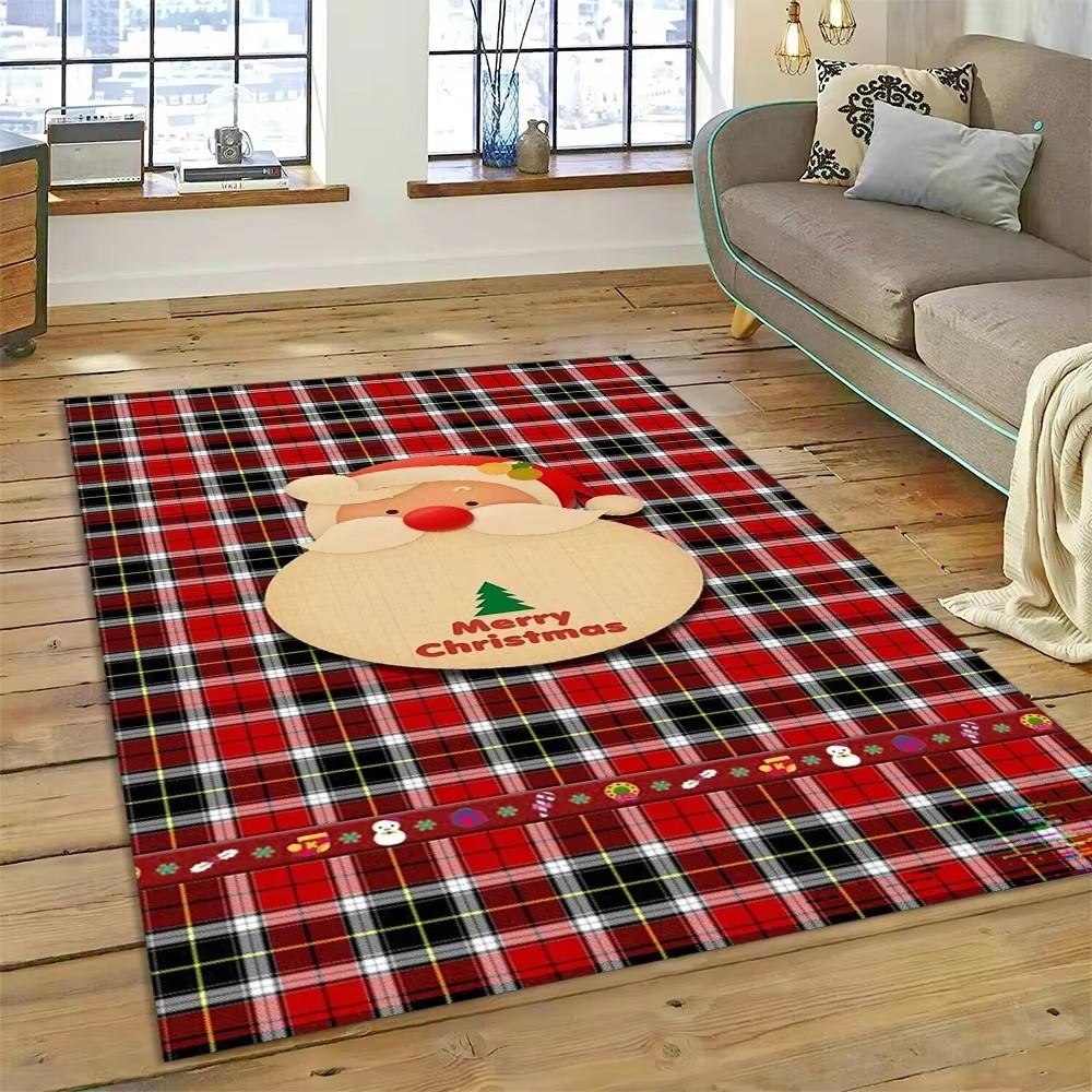 3D Fröhlicher Weihnachtsbaum Weihnachtsmann Cartoon Bereichsteppich Groß, Teppich für Zuhause Wohnzimmer Sofa Fußmatte Dekor, Kinder Rutschfeste Bodenmatte