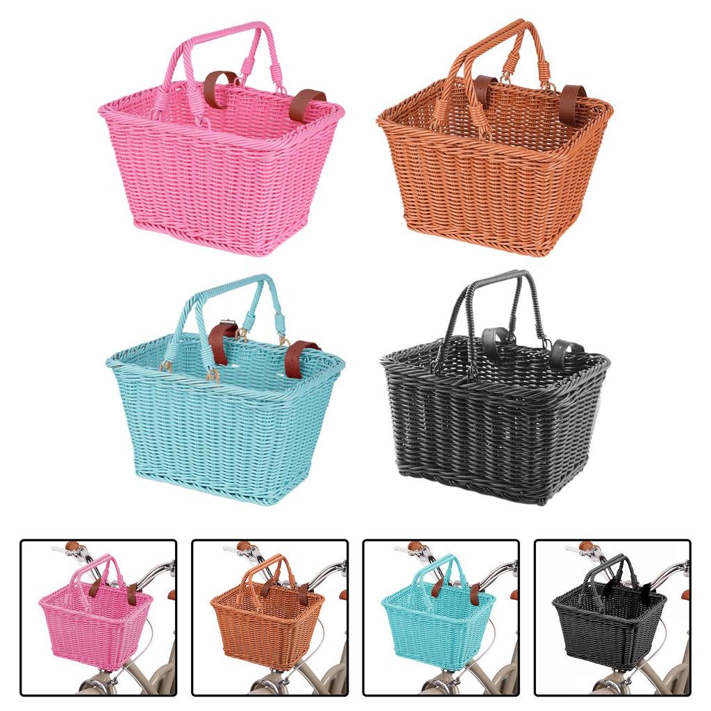 Kids Bike Basket Woven Basket with Handles with Strap Buckle Bicycle Basket