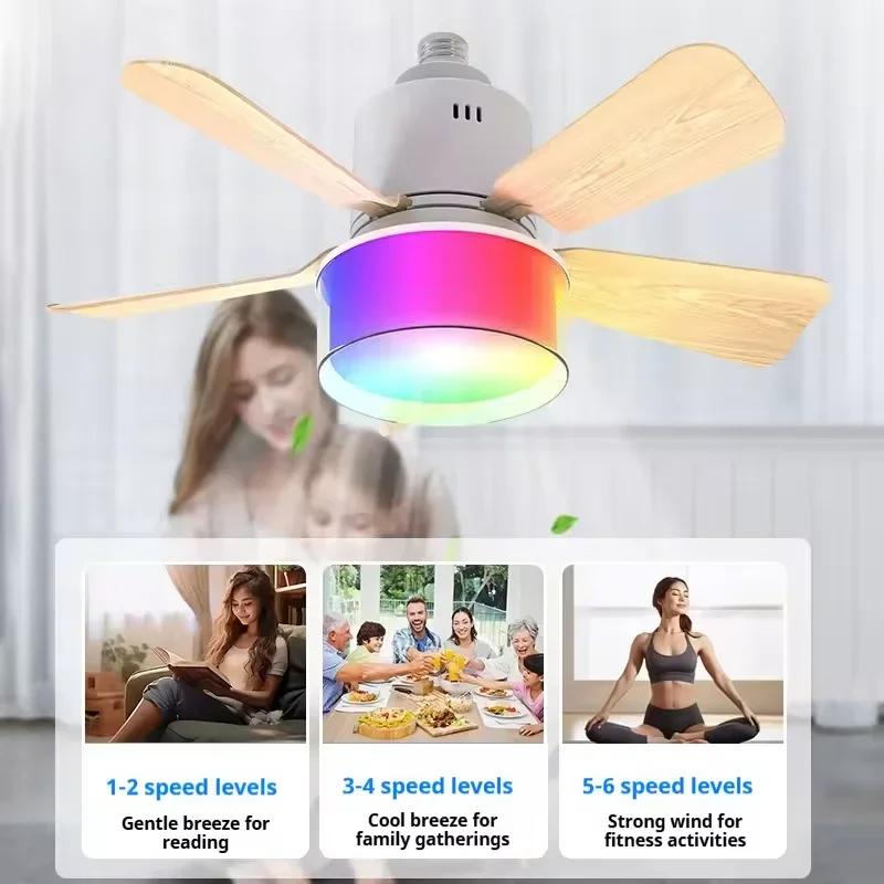 LED Ceiling Fan Light E27 with APP&Remote Control Dimming 6-speed Adjustable Wind Speed Suitable for Living Room Study Home Use
