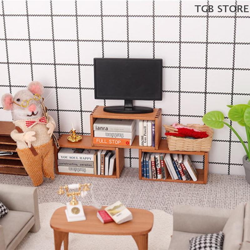 1Pcs Wooden Storage Cabinet Storage Rack Bookshelf Model 1:12 Dollhouse Miniature Furniture Accessories Toys
