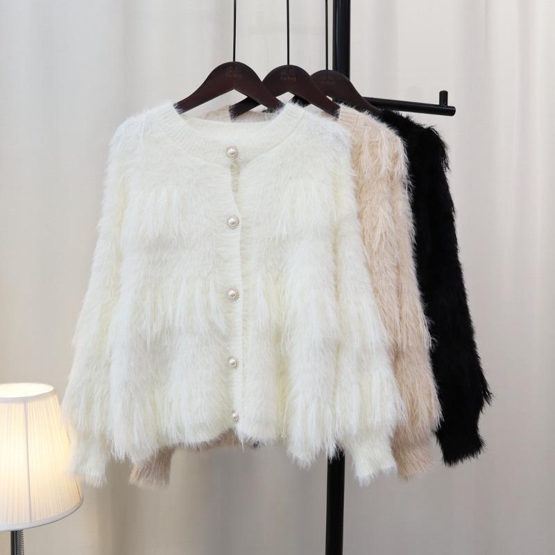 Autumn and Winter New Short Xiaoxiangfeng Imitation Mink Velvet Fringed Sweater Jacket Women's Soft Waxy Gentle Wind Knitted Cardigan Tide