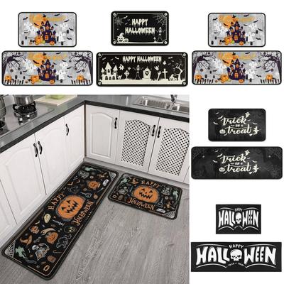 1pc/2pc Halloween Pumpkin Castle Kitchen Floor Mat Laundry Room Nonslip Mat Entryway Doormat Home Decor Washable Corridor Rug
