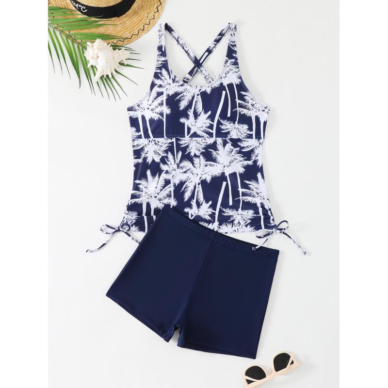 2026 Women's Coconut Tree Print Tankini Set with High-Waisted Briefs
