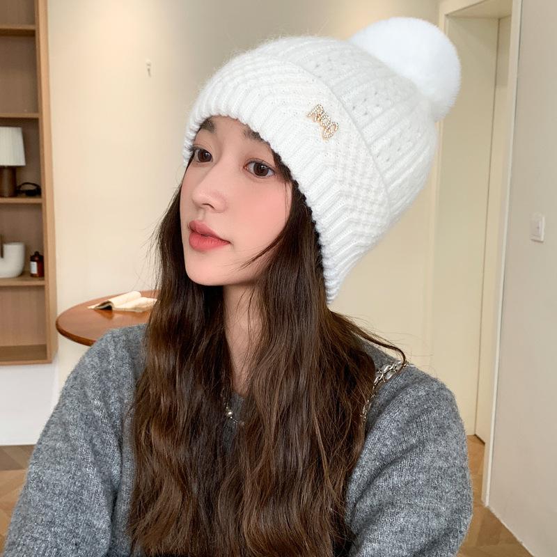 Korean New Autumn and Winter Hat for Women's Winter Household Warm Knitted Wool Hat Letter Diamond Mark Warm Ear Protection Head Hat