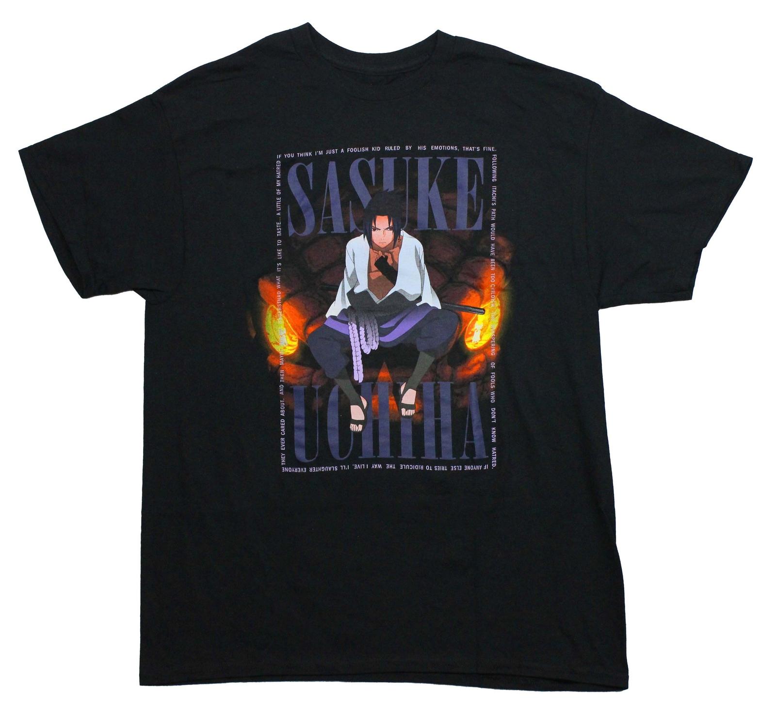 Naruto Shippuden New Adult T-Shirt - Sasuke Uchiha Sitting In Box of Words XXXXL