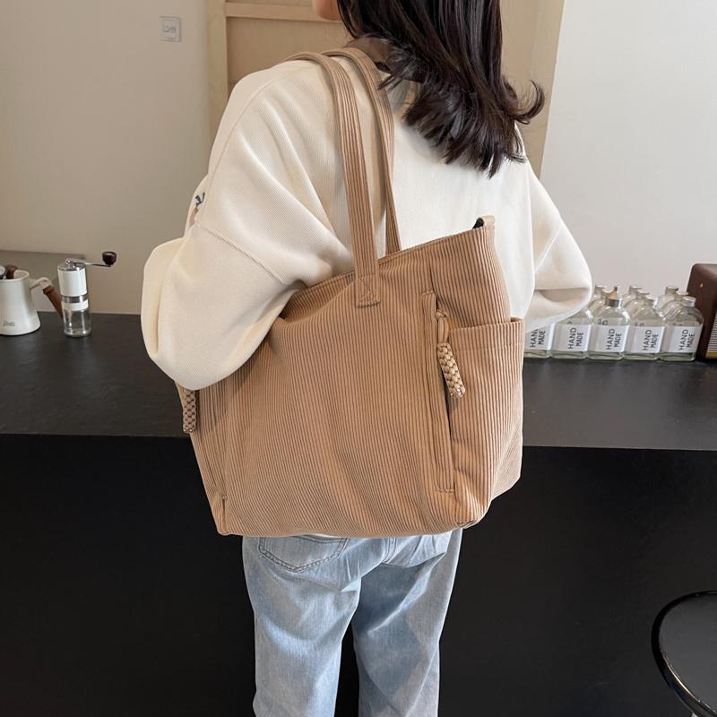 Torba typu tote z kordu, damska, dojazdowa, torba typu crossbody, duża pojemność, torba na ramię dla studentki