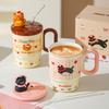 Summer New Straw Cup Doodle Animal Ceramic Water Cup with Lid Cartoon Mug Cute Birthday Gift
