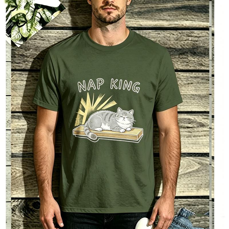 2026 New Unisex Cute Sleeping Cat Nap King Lazy Cat Graphic Short Sleeve TShirt Soft Cotton Vintage Casual Summer Top Pet Fans