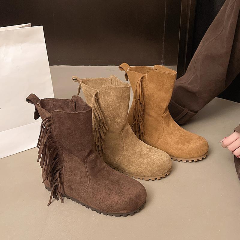 Fashion Retro Versatile Booties Women's Fall 2025 New Platform Heightened Skinny Mid-Leg Boots