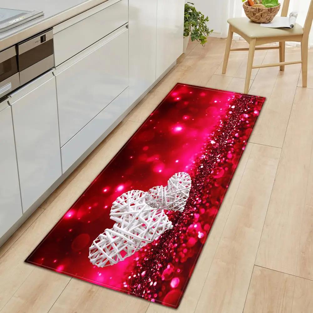 Valentine's Day Non-slip Restaurant Pad Home Porch Pad Entrance Door Mat Rectangular Corridor Area Carpet Kitchen Mat