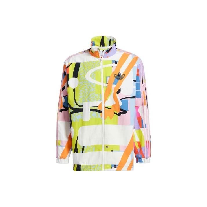 adidas Graffiti Sports Retro Stand Collar Striped Jacket Unisex Patterned M