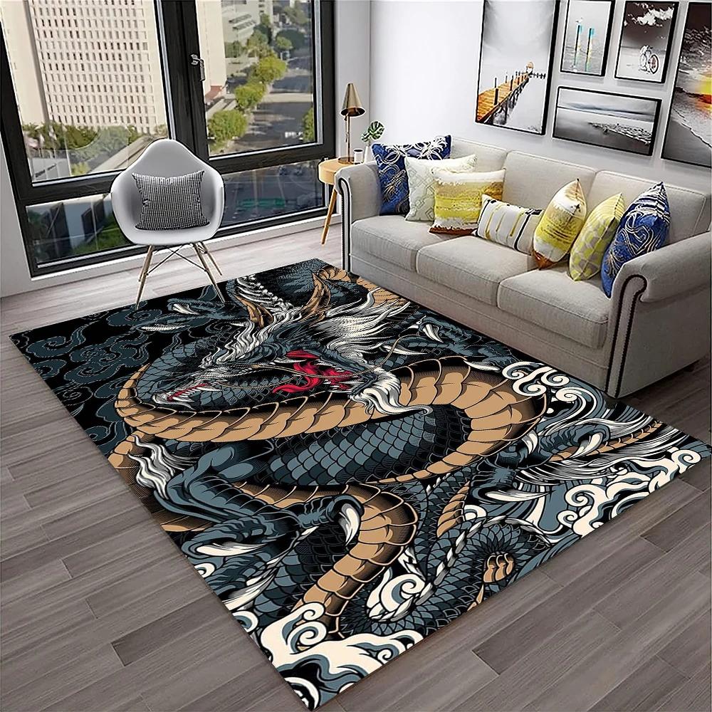 3D China Dragon Myth Art Cartoon Carpet Rug for Home Living Room Bedroom Sofa Doormat Decor,Kid Play Area Rug Non-slip Floor Mat