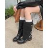2025 New Big Tube Circumference Western Cowboy Boots Women's Belt Buckle But Knee Middle Tube Knight Boots Slim Fat Boots