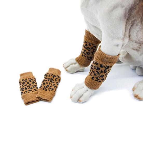 4Pcs/Set Winter Pet Dog Leg Socks Zebra Leopard Dots Print Non-slip Leg Warmers