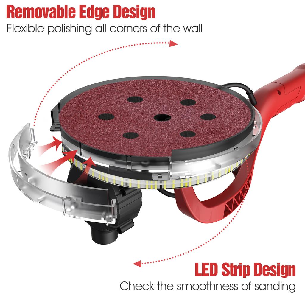 750W Drywall Sander Wall Sander with 14 PCS Sanding Discs 6 Variable Speed 1000-1850RPM Electric Drywall Sander with LED Light